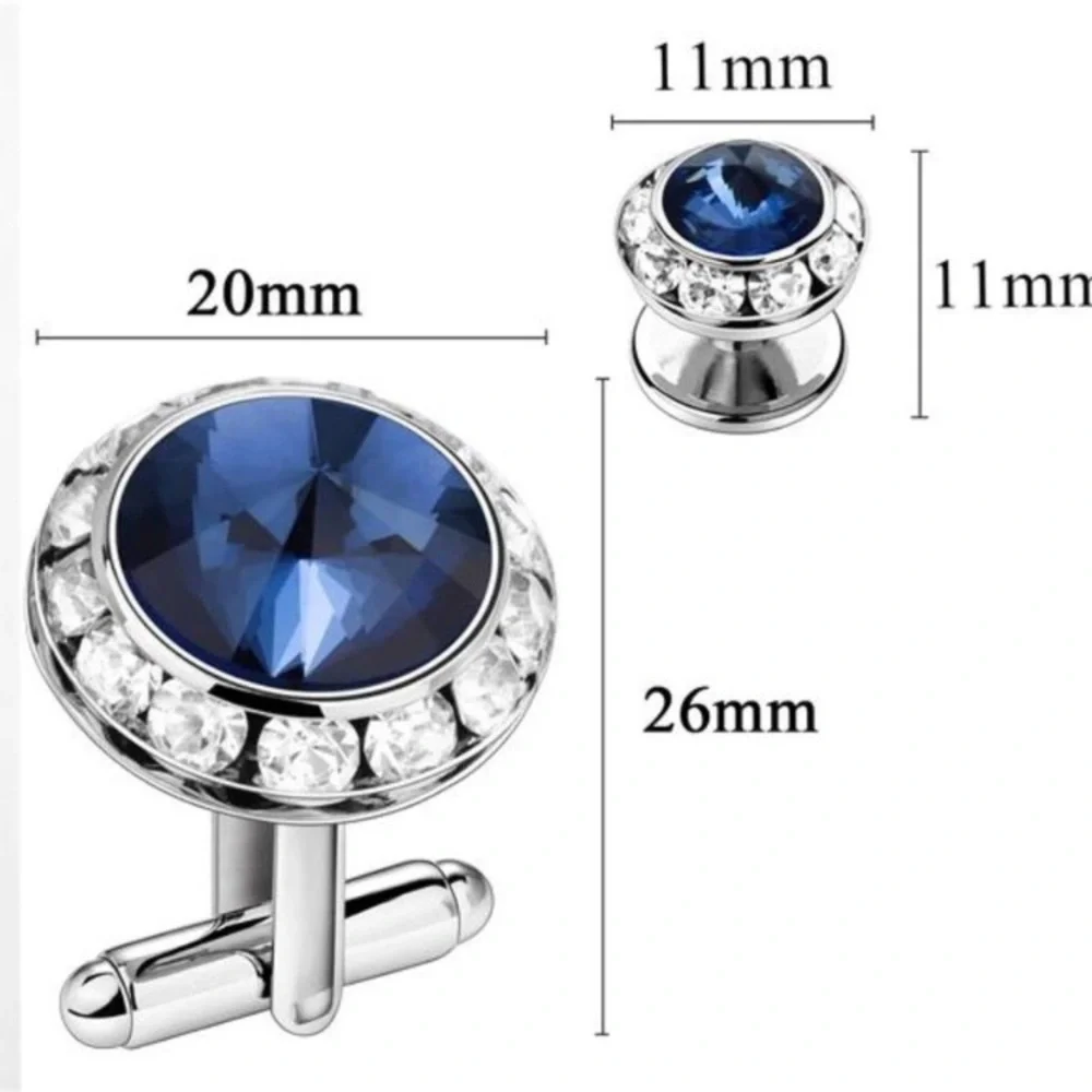 Mulit-Colors Crystal Cuff Links and Studs Set for Tuxedo Shirt Wedding